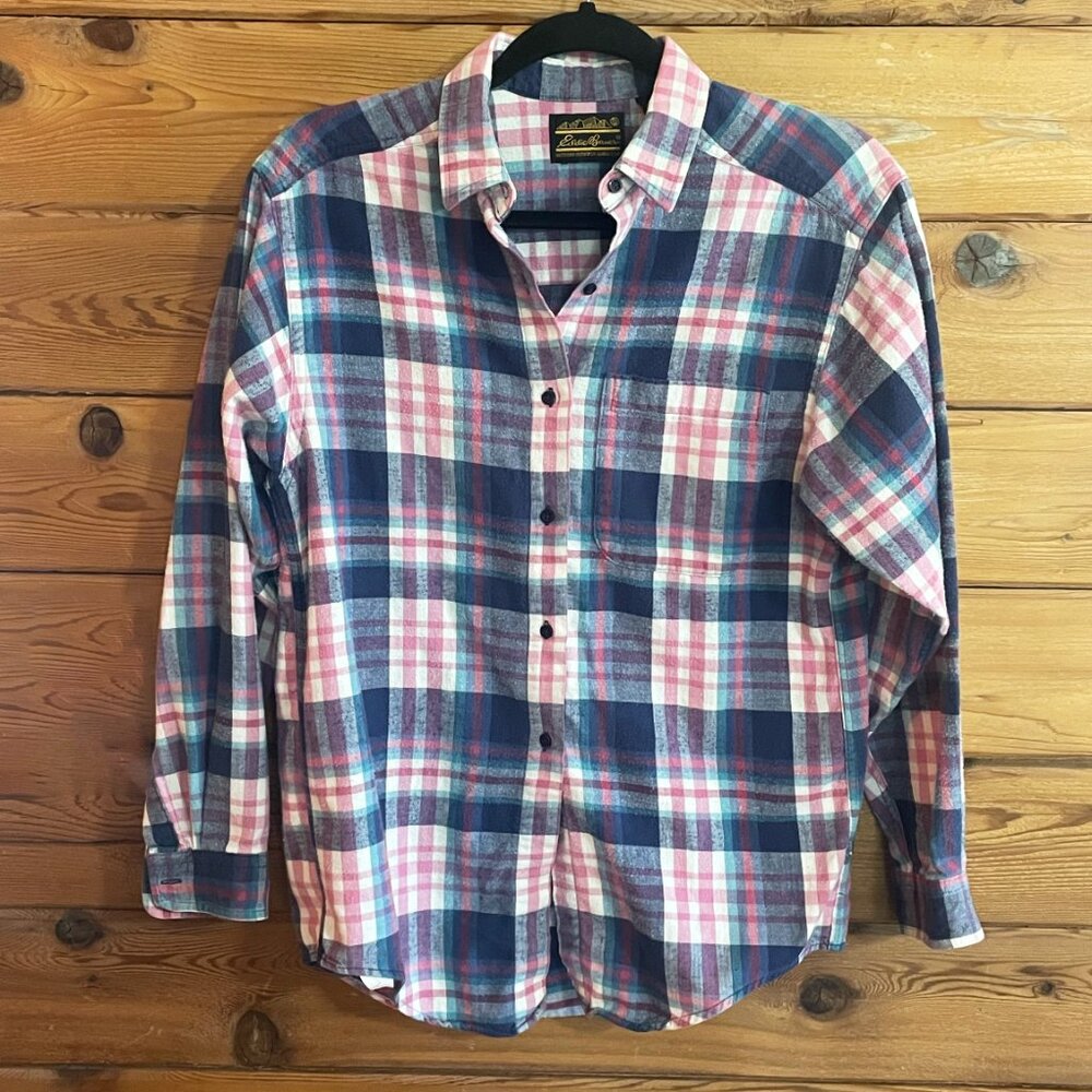 Eddie Bauer Blue and Pink Plaid Button Down Shirt
